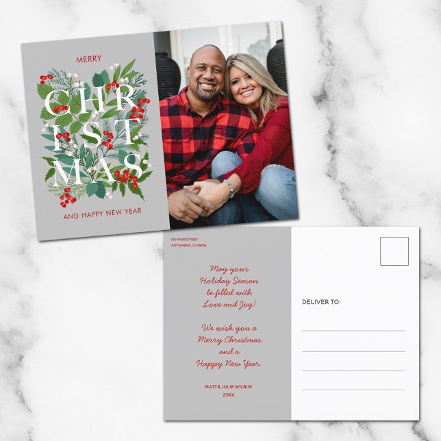 Cartão Postal De Festividades Elegante Feliz Natal Greenery Foto (Criador carregado)