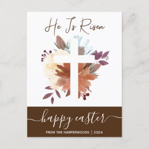 Cartão Postal De Festividades Elegante Floral Felz pascoa Cross Christian