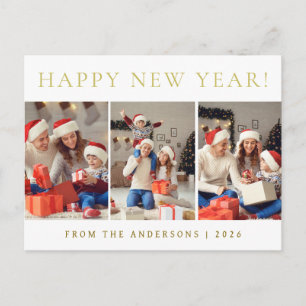 Cartão Postal De Festividades Elegante Foto de Família Feliz Ano Novo Moderno