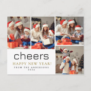 Cartão Postal De Festividades Elegante Foto de Família Feliz Ano Novo Moderno 4