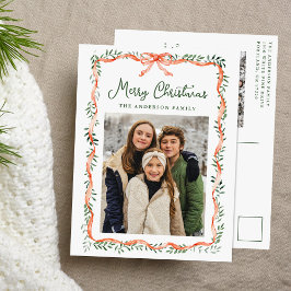 Cartão Postal De Festividades Elegante Foto de Fita Vermelha e Folhagens 2