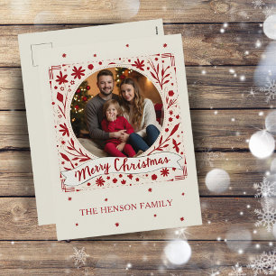 Cartão Postal De Festividades Elegante Foto Vermelha Floral de Natal Família Ale