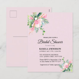 Cartão Postal De Festividades Elegante Magnolia Rosa Chá de panela de Aquarela