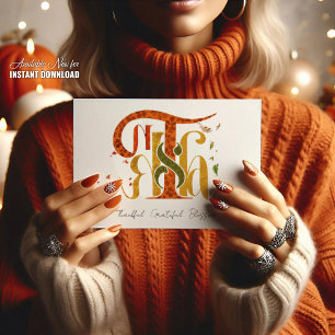 Cartão Postal De Festividades Elegante Manuscrito Agradecimentos Folhagem de Out