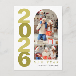 Cartão Postal De Festividades Elegante Mínimo Feliz Ano Novo Família 2 Foto