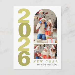 Cartão Postal De Festividades Elegante Mínimo Feliz Ano Novo Família 2 Foto