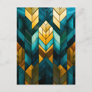 Cartão Postal De Festividades Elegante Moderno Abstrato Dourado Verde-água Geomé