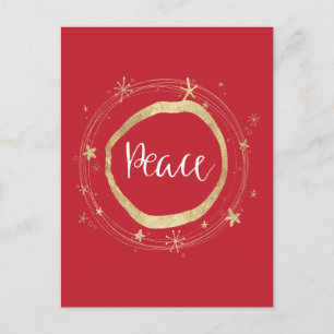 Cartão Postal De Festividades Elegante Moderno Red Dourado Star Peace Holiday Po