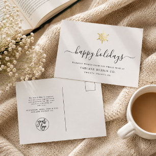 Cartão Postal De Festividades Elegante Moderno Script Dourado Snowflake Corporat
