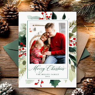 Cartão Postal De Festividades Elegante Natal Botânico Verde