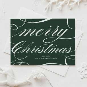 Cartão Postal De Festividades Elegante Natal Feliz com Letra Flourish Verde