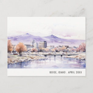 Cartão Postal De Festividades Elegante Paisagem Aquarela de Viagem de Boise, Ida
