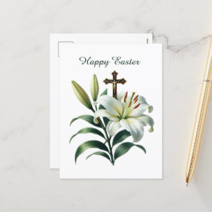Cartão Postal De Festividades Elegante Páscoa Lilly Cruz religiosa
