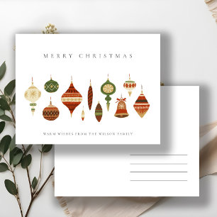 CARTÃO POSTAL DE FESTIVIDADES ELEGANTE PASTEL RED GREEN STAR CHIRSTMAS ORNAMENTO