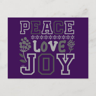 Cartão Postal De Festividades Elegante Paz Amor Joy Purple Natal
