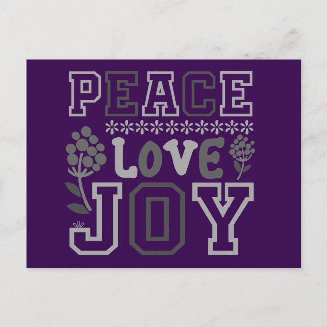 Cartão Postal De Festividades Elegante Paz Amor Joy Purple Natal (Frente)