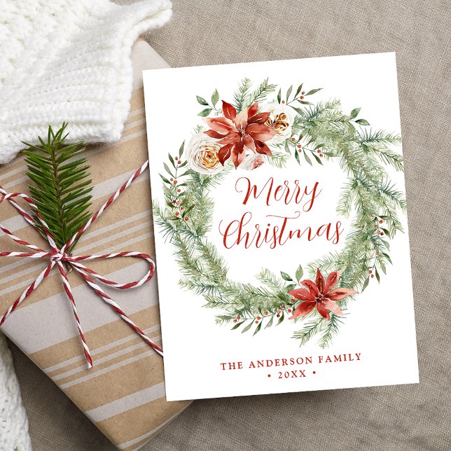 Cartão Postal De Festividades Elegante Poinsettias e Greenery Não Foto (Criador carregado)
