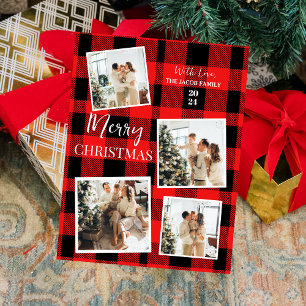 Cartão Postal De Festividades Elegante Red Buffalo Árvore de Natal Família 4 Fot