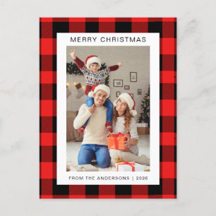 Cartão Postal De Festividades Elegante Red Buffalo Xadrez Família Natal 1 Foto