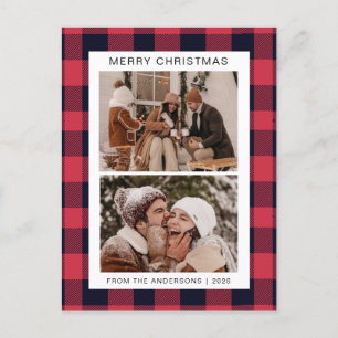Cartão Postal De Festividades Elegante Red Buffalo Xadrez Família Natal 2 Foto