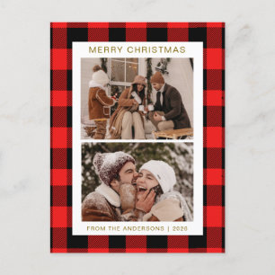 Cartão Postal De Festividades Elegante Red Buffalo Xadrez Família Natal 2 Foto