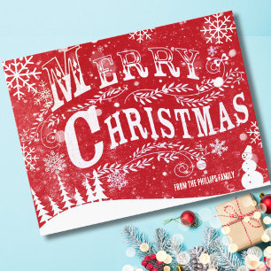 Cartão Postal De Festividades Elegante Red White Felry Natal