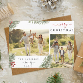 Cartão Postal De Festividades Elegante Rustic Pine Christmas 2 Custom Photo Invi
