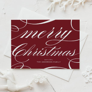 Cartão Postal De Festividades Elegante Script Flourish Burgundy Feliz Natal