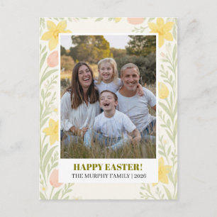 Cartão Postal De Festividades Elegante Simples Colorida Floral Páscoa Família Fo