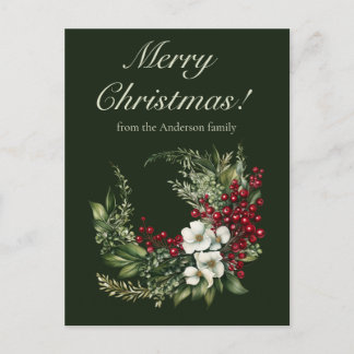 Cartão Postal De Festividades Elegante Verde de Inverno Feliz Natal Não Foto