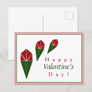 Cartão Postal De Festividades Elegante, verde-rosa-claro, Dia de os namorados Ro