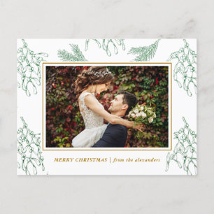 Cartão Postal De Festividades Elegante Visco Verde e Dourado Foto Natal