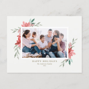 Cartão Postal De Festividades Elegante Watercolor Red Winter Flowers Foto