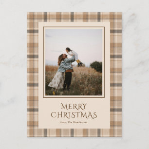 Cartão Postal De Festividades Elegante Xadrez Escocês Neutro Foto Natal