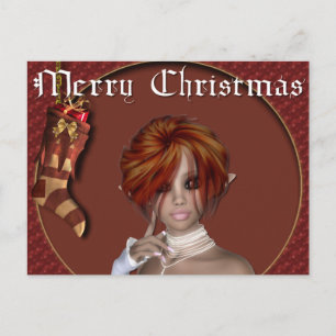 Cartão Postal De Festividades Elf de Natal - Redhead Design 1 - Fantasy Postcard