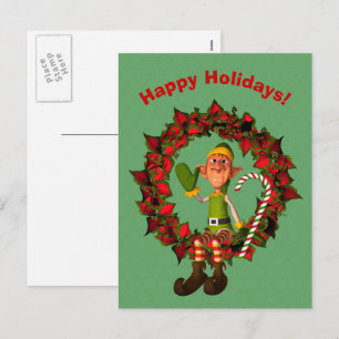 Cartão Postal De Festividades Elf Engraçado No Cartaz De Férias De Natal