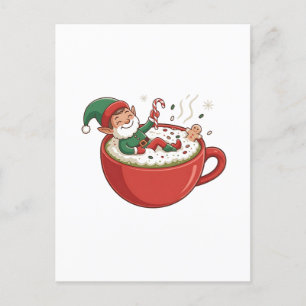 Cartão Postal De Festividades Elf Engraçado Tomando Bathub com Matcha Beber