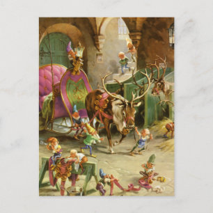 Cartão Postal De Festividades Elfos de Papai Noel em Oficina do Polo Norte