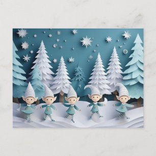 Cartão Postal De Festividades Elfos Recortados na Neve Natal Personalizado