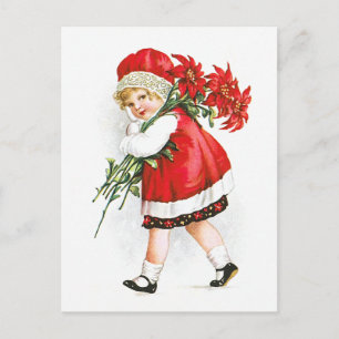 Cartão Postal De Festividades Ellen H. Clapsaddle: Menina com flores do Natal