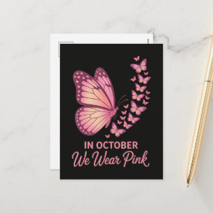 Cartão Postal De Festividades Em Outubro Borboleta Rosa Seios