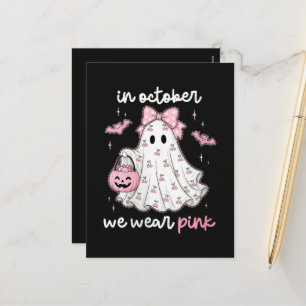 Cartão Postal De Festividades em outubro nós usamos rosa fantasma Halloween