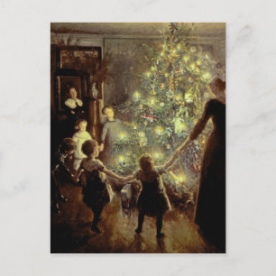 Cartão Postal De Festividades Em torno da árvore de Natal