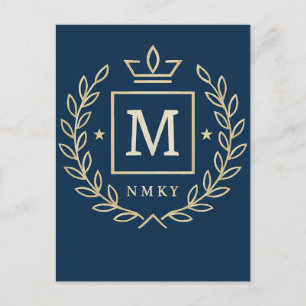 Cartão Postal De Festividades "Emblema Real NMKY – Design de Brasão com Monogram