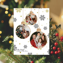 Enfeite de Natal Foto Elegante, Desejos em Portugu