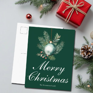 Cartão Postal De Festividades Enfeite de Natal Verde Elegante Não Foto