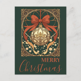 Cartão Postal De Festividades Enfeite de Natal Vermelho e Bege Art Nouveau