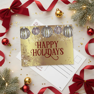 Cartão Postal De Festividades Enfeite Dourado com Purpurina Burgundy Feliz Natal
