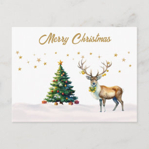 Cartão Postal De Festividades Enfeite Dourado de Rena Natal Feliz