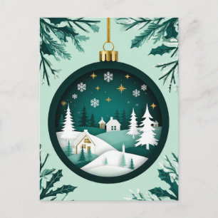 Cartão Postal De Festividades Enfeite Natalino Festivo com Cena de Inverno